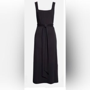 VINCE Black 100% cotton square neck belted midi dress size small